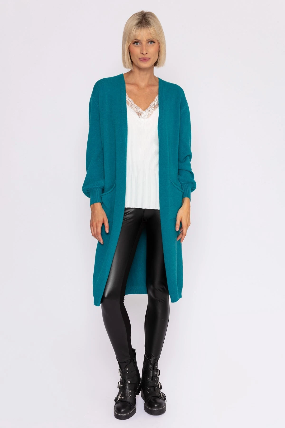 Longline Cardigan In Teal 3 Longline Cardigan In Teal