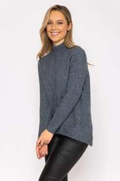 Longline High Neck Knit In Grey -Fashion Clothing Accessories Store carraig donn longline high neck knit in grey 675478