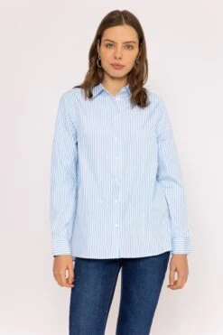 Longline Stripe Shirt In Blue -Fashion Clothing Accessories Store carraig donn longline stripe shirt in blue 192498
