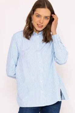 Longline Stripe Shirt In Blue -Fashion Clothing Accessories Store carraig donn longline stripe shirt in blue 555895