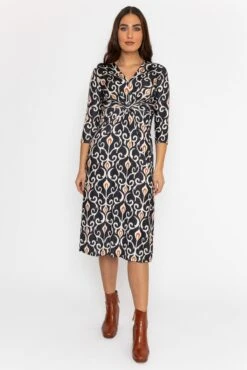 Louisa Midi Dress In Black Print -Fashion Clothing Accessories Store carraig donn louisa midi dress in black print 178148