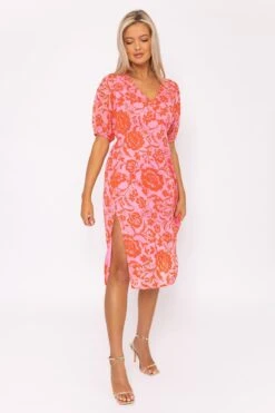 Luna Pink Print Midi Dress -Fashion Clothing Accessories Store carraig donn luna pink print midi dress 284286