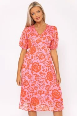 Luna Pink Print Midi Dress
