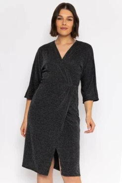 Lurex Wrap Dress In Black