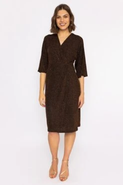 Lurex Wrap Dress In Bronze -Fashion Clothing Accessories Store carraig donn lurex wrap dress in bronze 434754