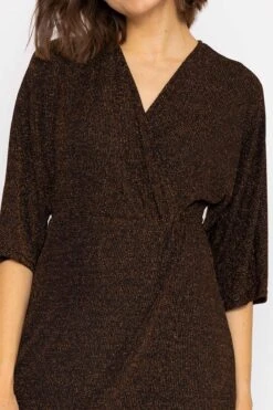 Lurex Wrap Dress In Bronze -Fashion Clothing Accessories Store carraig donn lurex wrap dress in bronze 869715