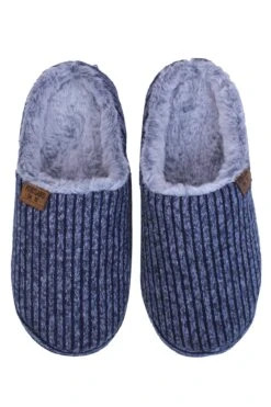 Mens Chunky Knit Mule Slippers In Blue