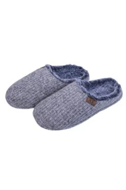 Mens Chunky Knit Mule Slippers In Grey