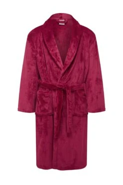 Mens Collared Fleece Robe In Wine