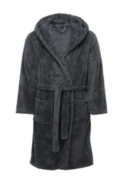 Mens Sherpa Hooded Fleece Robe In Charcoal