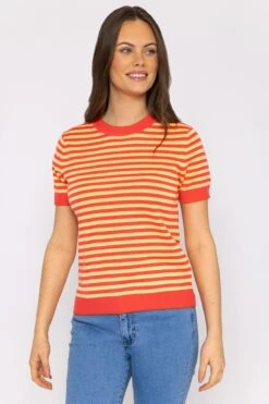 Merino Stripe Crew In Coral -Fashion Clothing Accessories Store carraig donn merino stripe crew in coral 424568