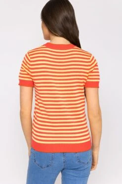 Merino Stripe Crew In Coral -Fashion Clothing Accessories Store carraig donn merino stripe crew in coral 628697