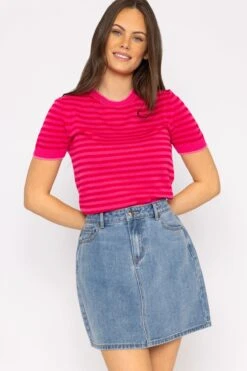 Merino Stripe Crew In Pink -Fashion Clothing Accessories Store carraig donn merino stripe crew in pink 387185