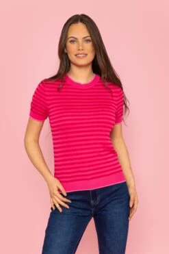 Merino Stripe Crew In Pink
