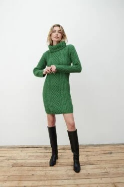 Merino Wool Knitted Roll Neck Tunic In Green -Fashion Clothing Accessories Store carraig donn merino wool knitted roll neck tunic in green 734664