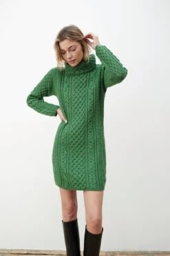 Merino Wool Knitted Roll Neck Tunic In Green -Fashion Clothing Accessories Store carraig donn merino wool knitted roll neck tunic in green 909358