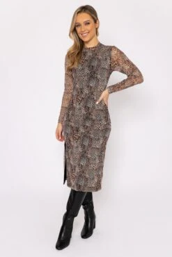 Mesh Midi Dress In Animal Print -Fashion Clothing Accessories Store carraig donn mesh midi dress in animal print 312953
