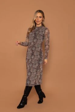 Mesh Midi Dress In Animal Print -Fashion Clothing Accessories Store carraig donn mesh midi dress in animal print 433098