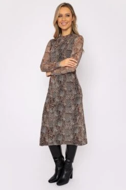 Mesh Midi Dress In Animal Print -Fashion Clothing Accessories Store carraig donn mesh midi dress in animal print 618652