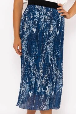 Midi Pleated Skirt In Navy Print -Fashion Clothing Accessories Store carraig donn midi pleated skirt in navy print 355672