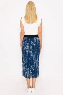 Midi Pleated Skirt In Navy Print -Fashion Clothing Accessories Store carraig donn midi pleated skirt in navy print 978314