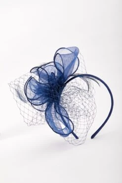 Navy Hairband Fascinator With Net & Feathers -Fashion Clothing Accessories Store carraig donn navy hairband fascinator with net feathers 831532