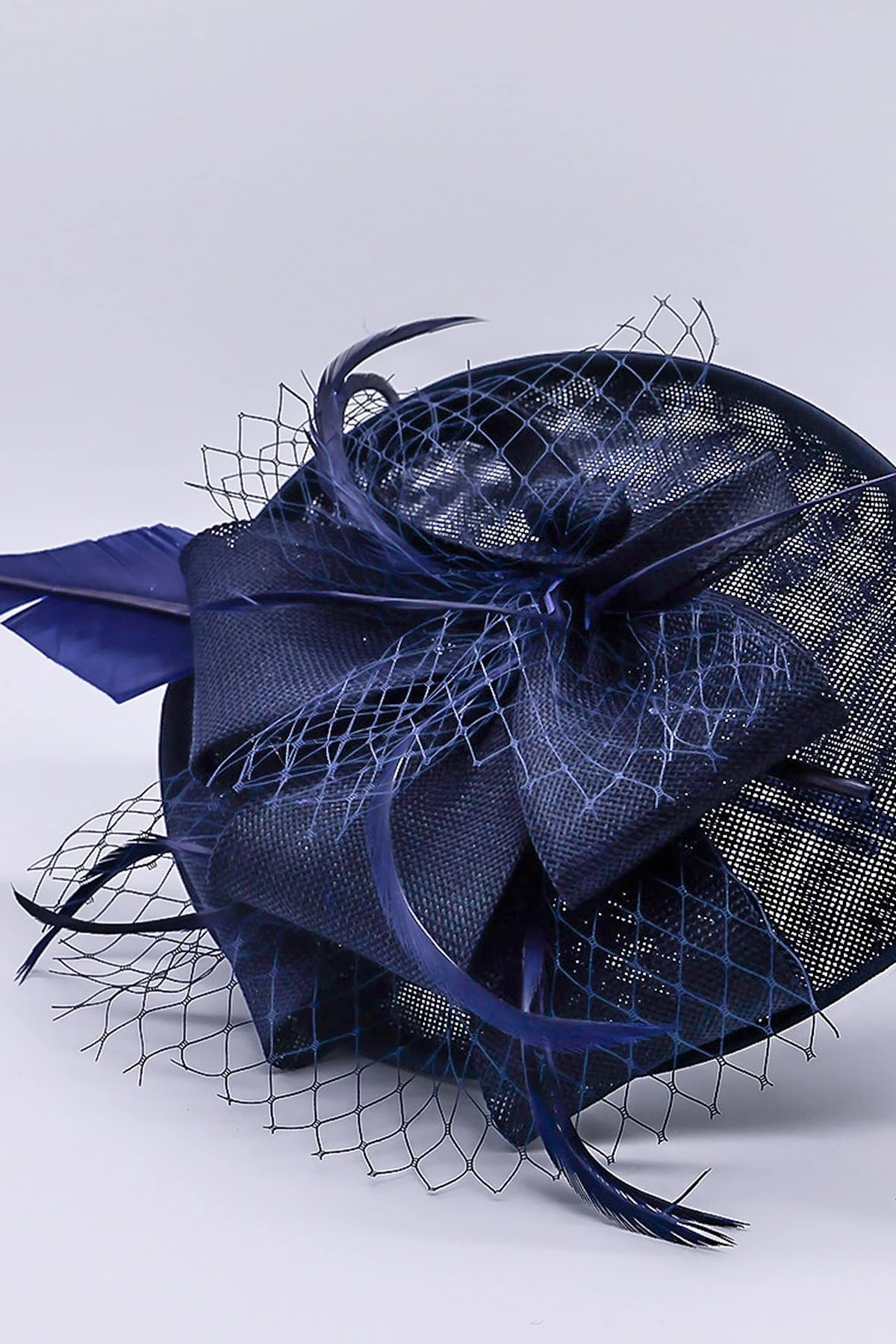 Navy Hairband Net & Feather Fascinator 6 Navy Hairband Net & Feather Fascinator - Image 4