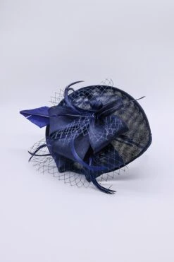 Navy Hairband Net & Feather Fascinator