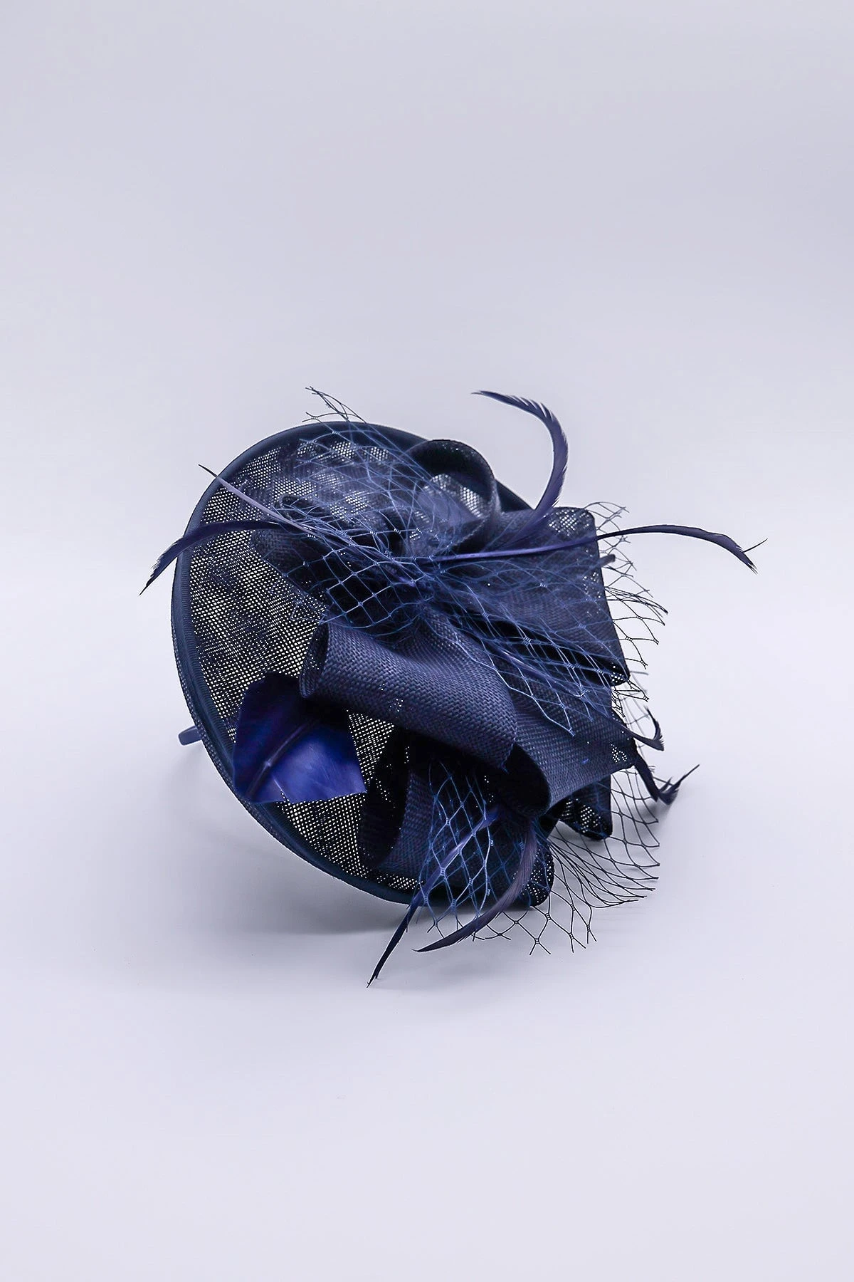 Navy Hairband Net & Feather Fascinator 4 Navy Hairband Net & Feather Fascinator - Image 2