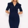Navy Jersey Crinkle Dress