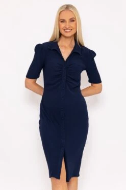 Navy Jersey Crinkle Dress