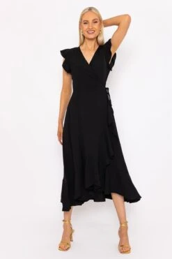 Nicole Midi Wrap Dress In Black -Fashion Clothing Accessories Store carraig donn nicole midi wrap dress in black 694449