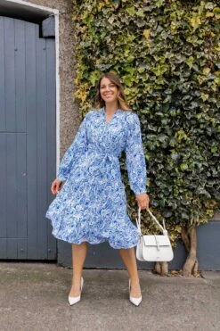 Norah Dress In Blue Print -Fashion Clothing Accessories Store carraig donn norah dress in blue print 724436