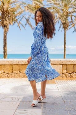 Norah Dress In Blue Print -Fashion Clothing Accessories Store carraig donn norah dress in blue print 910624