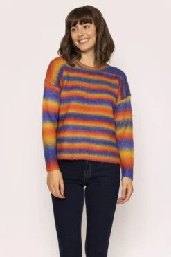 Ombre Crew Neck Knit In Blue And Orange -Fashion Clothing Accessories Store carraig donn ombre crew neck knit in blue and orange 880327