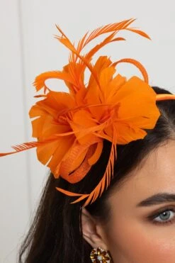 Orange Feather Flower Fascinator -Fashion Clothing Accessories Store carraig donn orange feather flower fascinator 817366