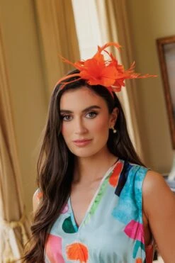 Orange Feather Flower Fascinator