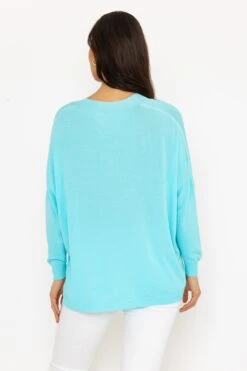 Oversized V-Neck Jumper In Blue -Fashion Clothing Accessories Store carraig donn oversized v neck jumper in blue 684442