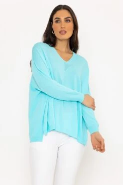Oversized V-Neck Jumper In Blue