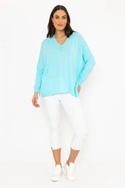 Oversized V-Neck Jumper In Blue -Fashion Clothing Accessories Store carraig donn oversized v neck jumper in blue 942945