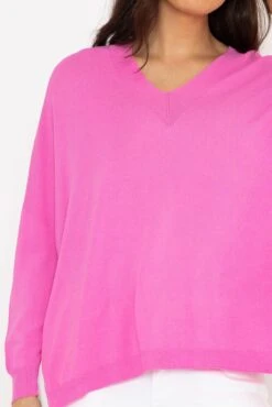 Oversized V-Neck Jumper In Pink -Fashion Clothing Accessories Store carraig donn oversized v neck jumper in pink 547901