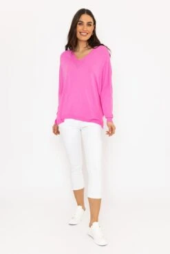 Oversized V-Neck Jumper In Pink -Fashion Clothing Accessories Store carraig donn oversized v neck jumper in pink 593331