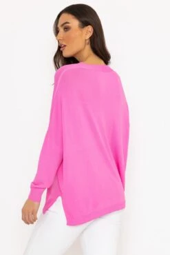 Oversized V-Neck Jumper In Pink -Fashion Clothing Accessories Store carraig donn oversized v neck jumper in pink 594791