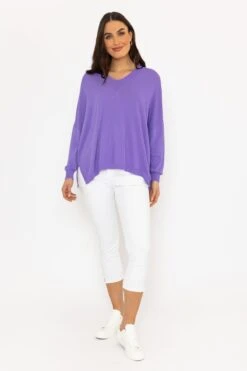 Oversized V-Neck Jumper In Purple -Fashion Clothing Accessories Store carraig donn oversized v neck jumper in purple 614230