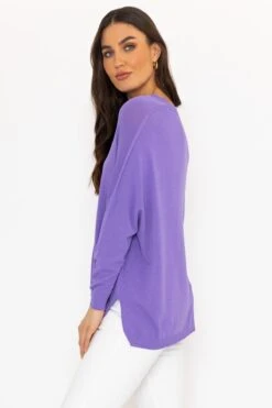 Oversized V-Neck Jumper In Purple -Fashion Clothing Accessories Store carraig donn oversized v neck jumper in purple 813441