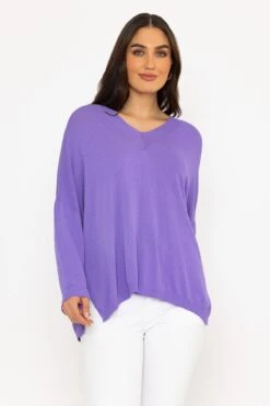 Oversized V-Neck Jumper In Purple