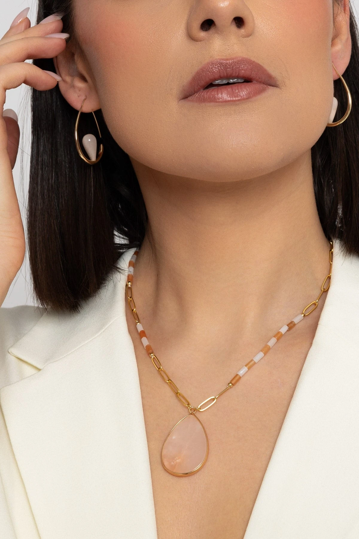 Pink Aventurine Gemstone Mid Length Necklace 3 Pink Aventurine Gemstone Mid Length Necklace