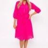 Pink Broderie Midi Dress