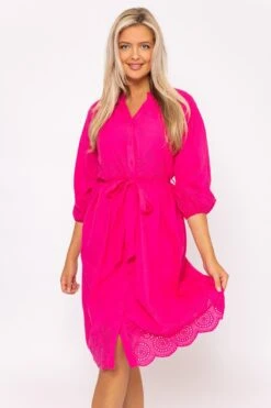 Pink Broderie Midi Dress -Fashion Clothing Accessories Store carraig donn pink broderie midi dress 163105