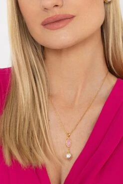 Pink Stone Drop Pearl Necklace